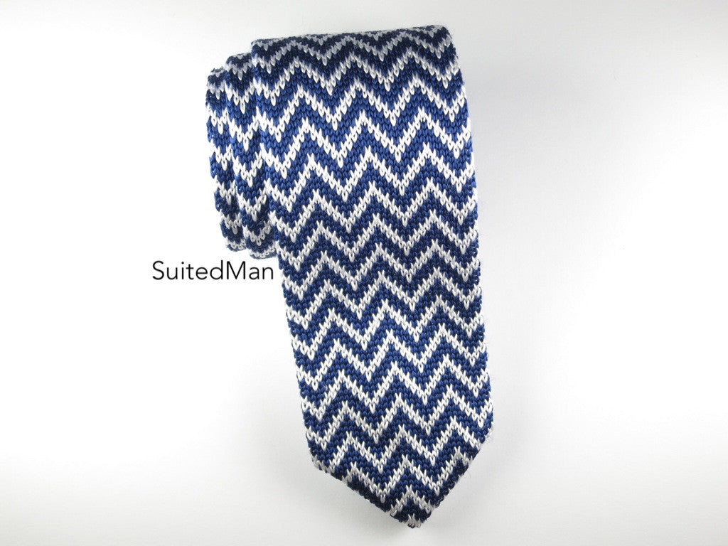 Knit Tie, Chevron, Navy - SuitedMan