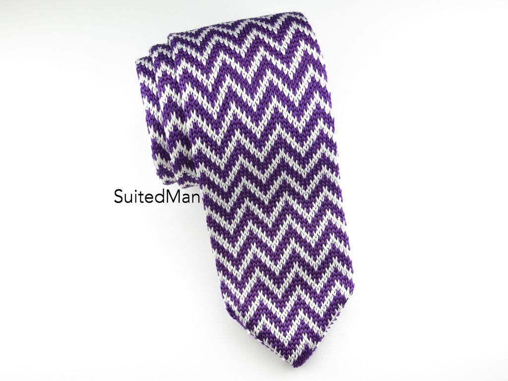 Knit Tie, Chevron, Purple - SuitedMan