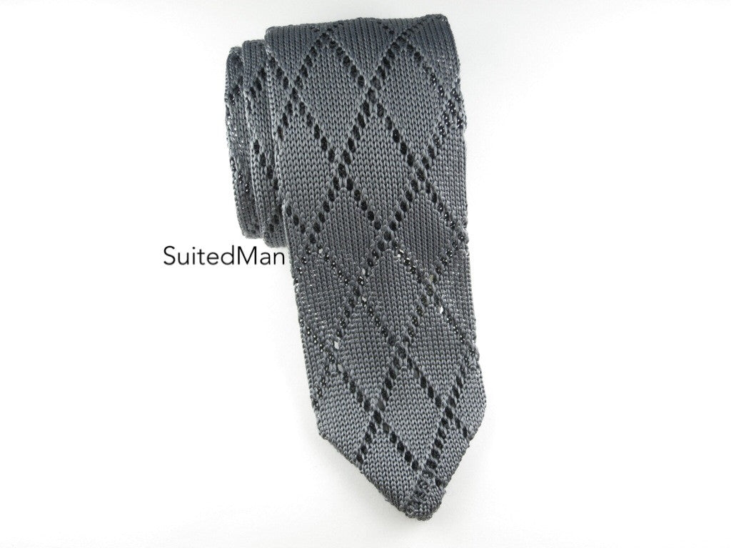 Crochet Knit Tie, Gray - SuitedMan