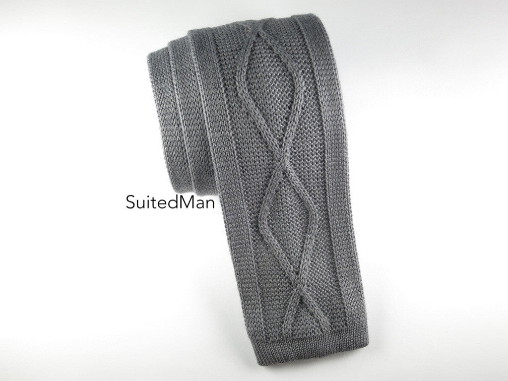 Knit Tie, Helical Cable Knit, Gray - SuitedMan