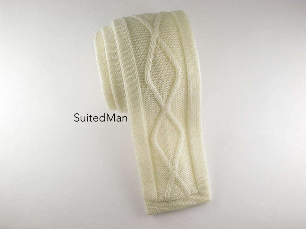 Knit Tie, Helical Cable Knit, Antique White - SuitedMan