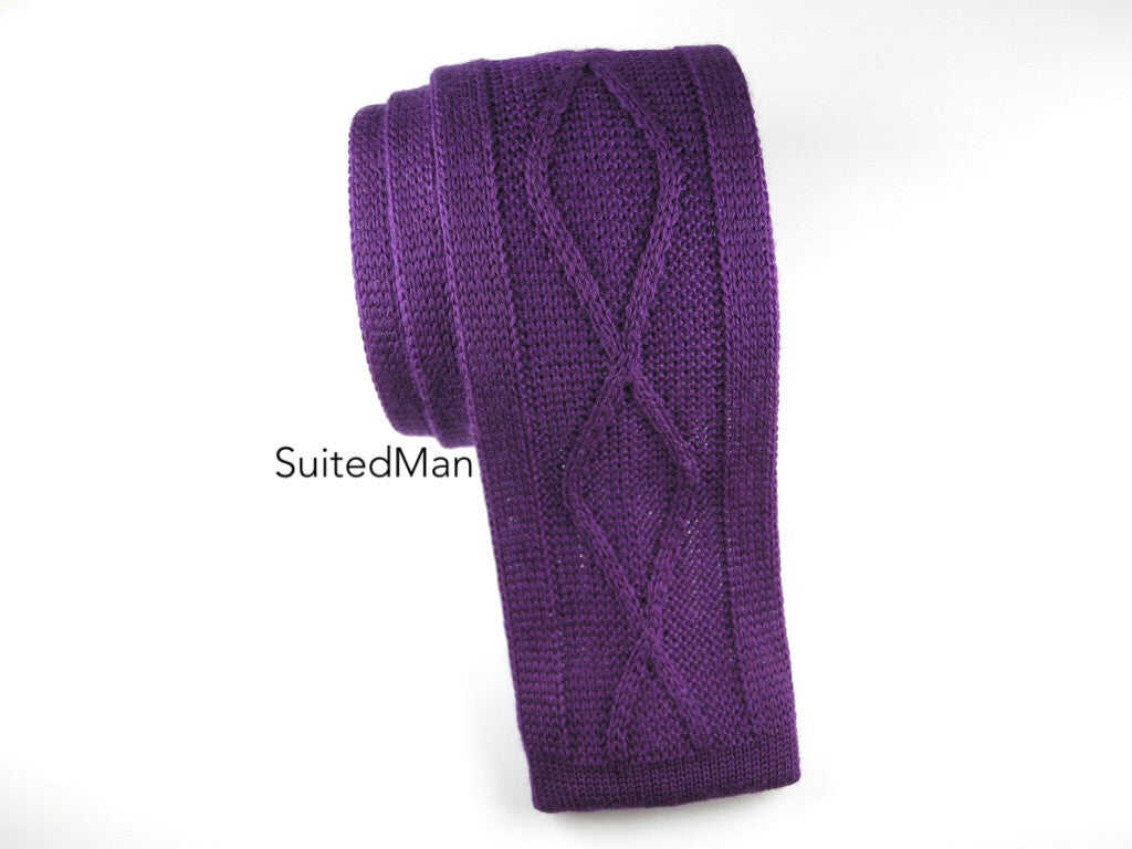 Knit Tie, Helical Cable Knit, Plum - SuitedMan