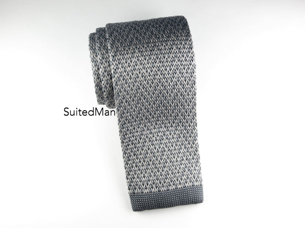 Knit Tie, Gray Herringbone - SuitedMan