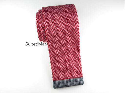 Knit Tie, Red Herringbone - SuitedMan