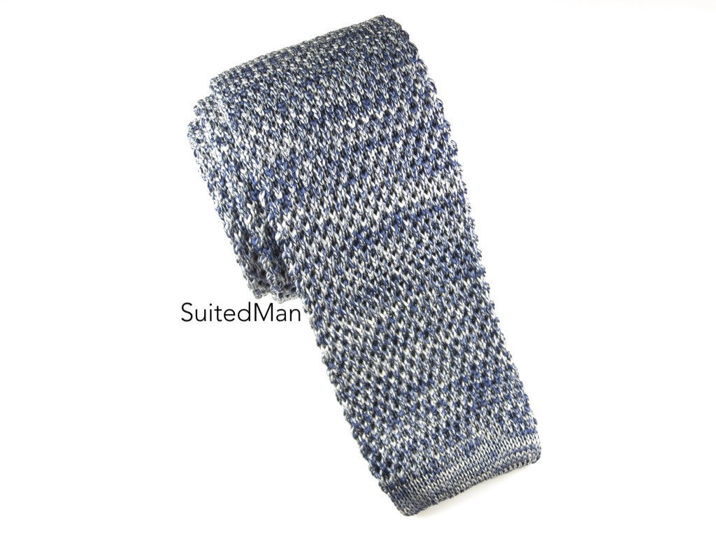 Knit Tie, Melange, Blue - SuitedMan