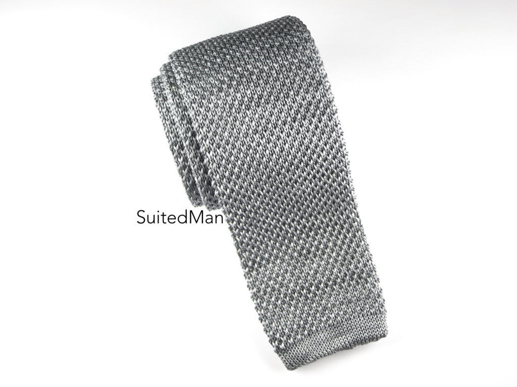 Knit Tie, Melange, Grey - SuitedMan