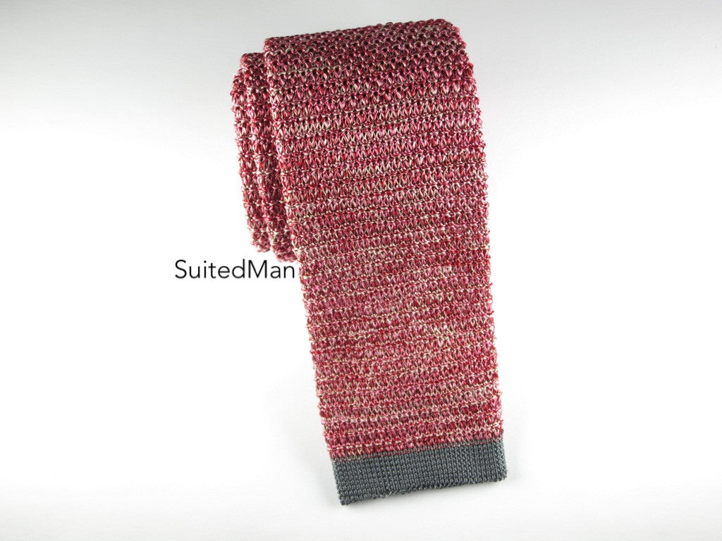 Knit Tie, Melange, Red - SuitedMan