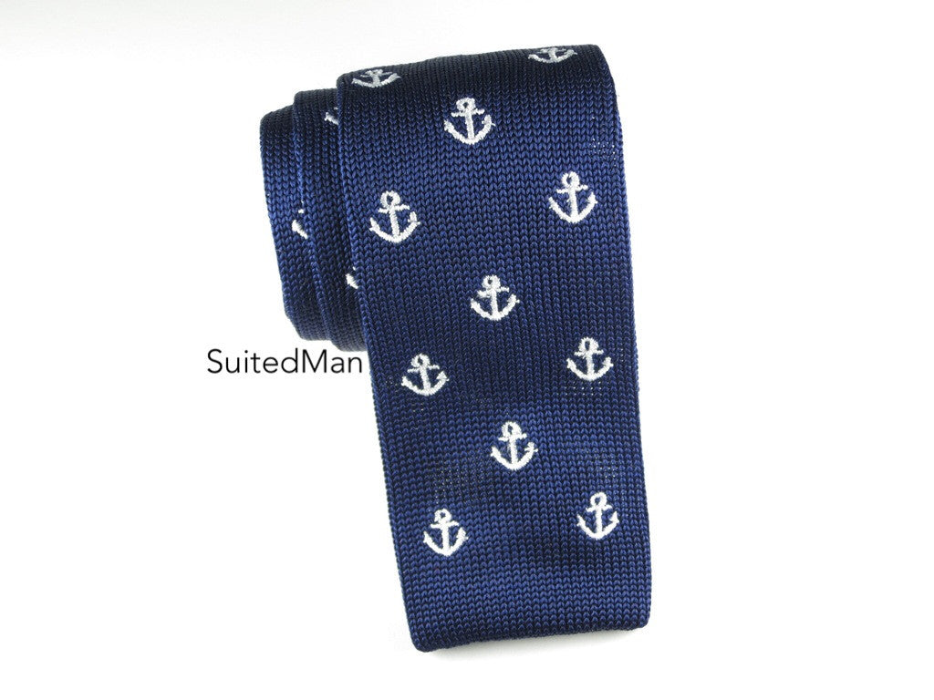 Knit Tie, Navy Anchors - SuitedMan