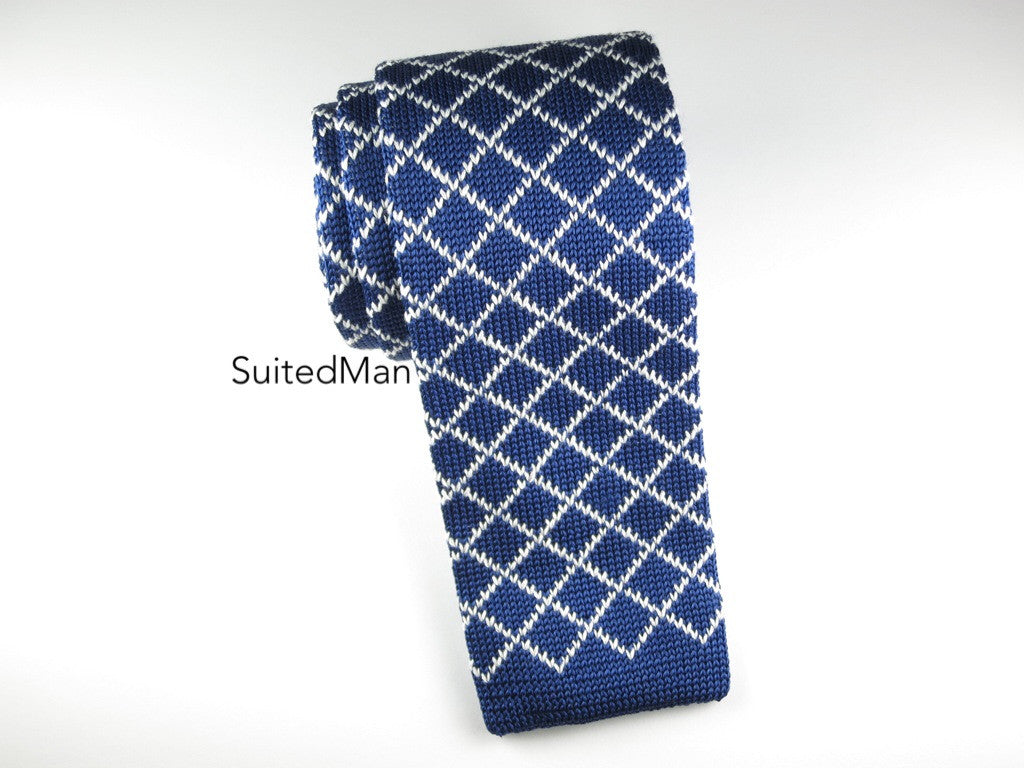 Knit Tie, Navy Diamond - SuitedMan