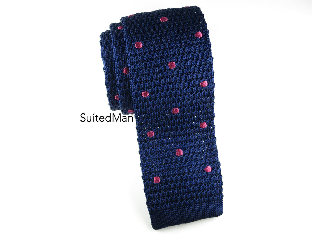 Knit Tie, Polka Dots, Navy/Pink - SuitedMan