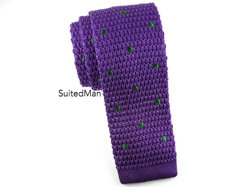 Knit Tie, Polka Dots, Purple/Green - SuitedMan