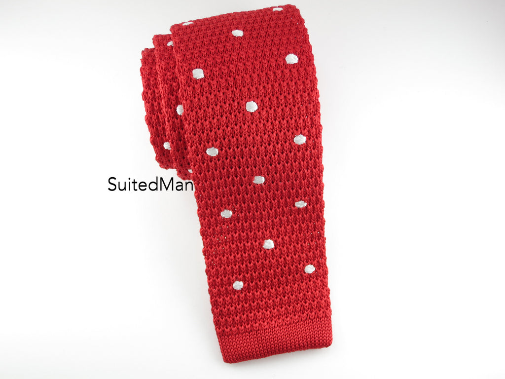 Knit Tie, Polka Dots, Red/White - SuitedMan