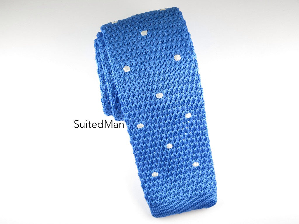 Knit Tie, Polka Dots, Blue/White (Limited) - SuitedMan