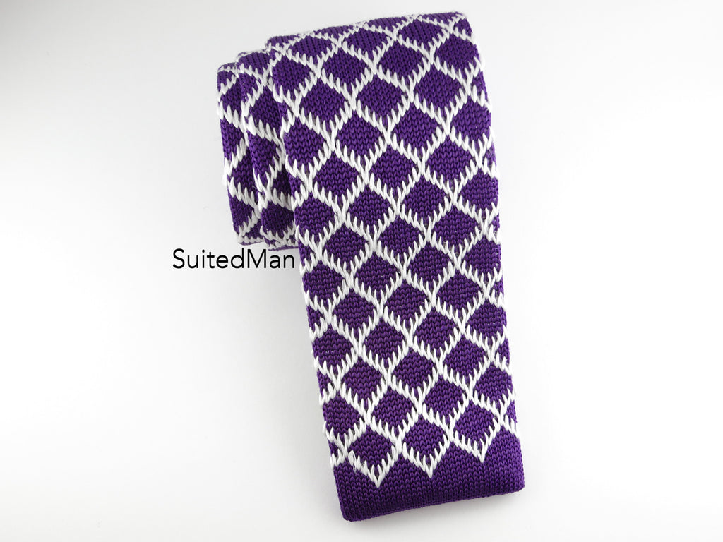 Knit Tie, Purple Diamond - SuitedMan