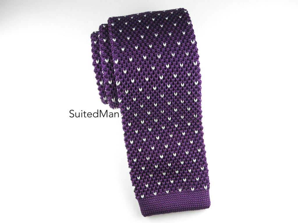 Knit Tie, Dots, Plum/White - SuitedMan