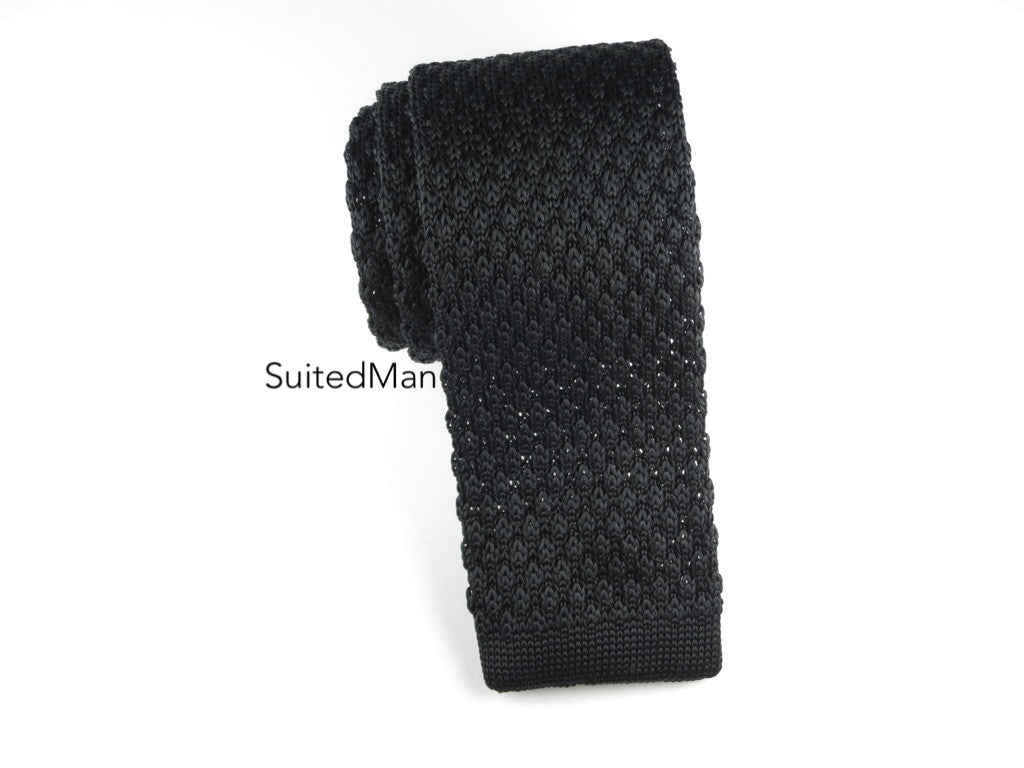 Knit Tie, Textured, Black - SuitedMan