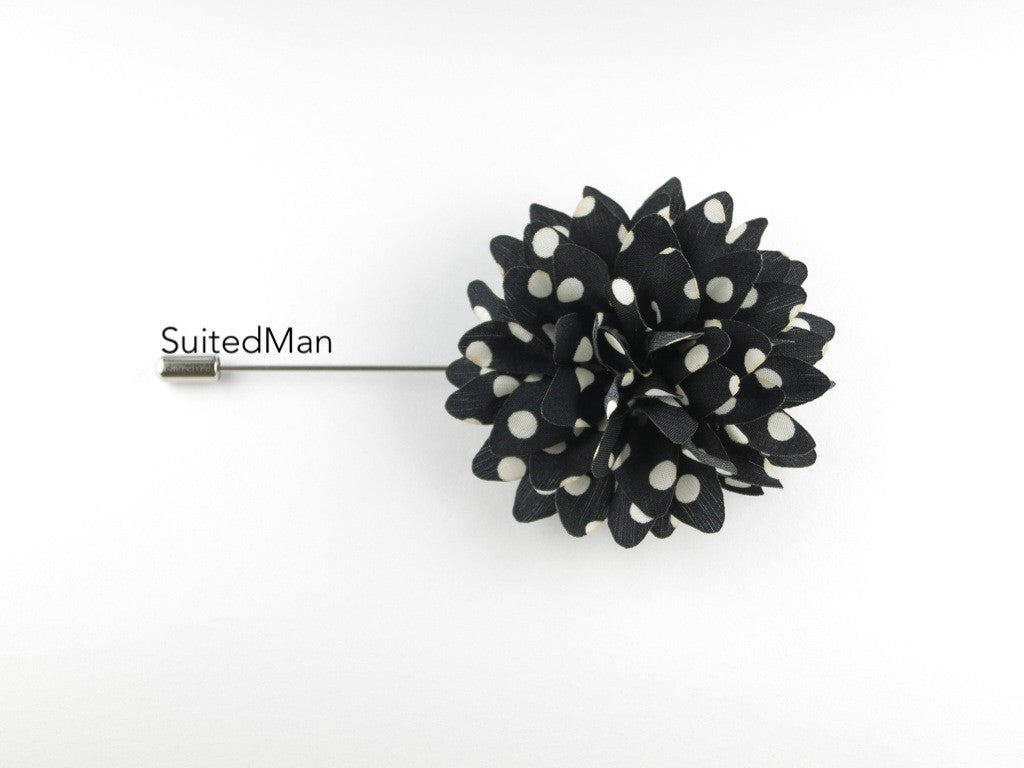 Lapel Flower, Polka Dots, Black/White - SuitedMan