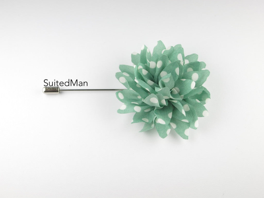 Lapel Flower, Polka Dots, Green/White - SuitedMan