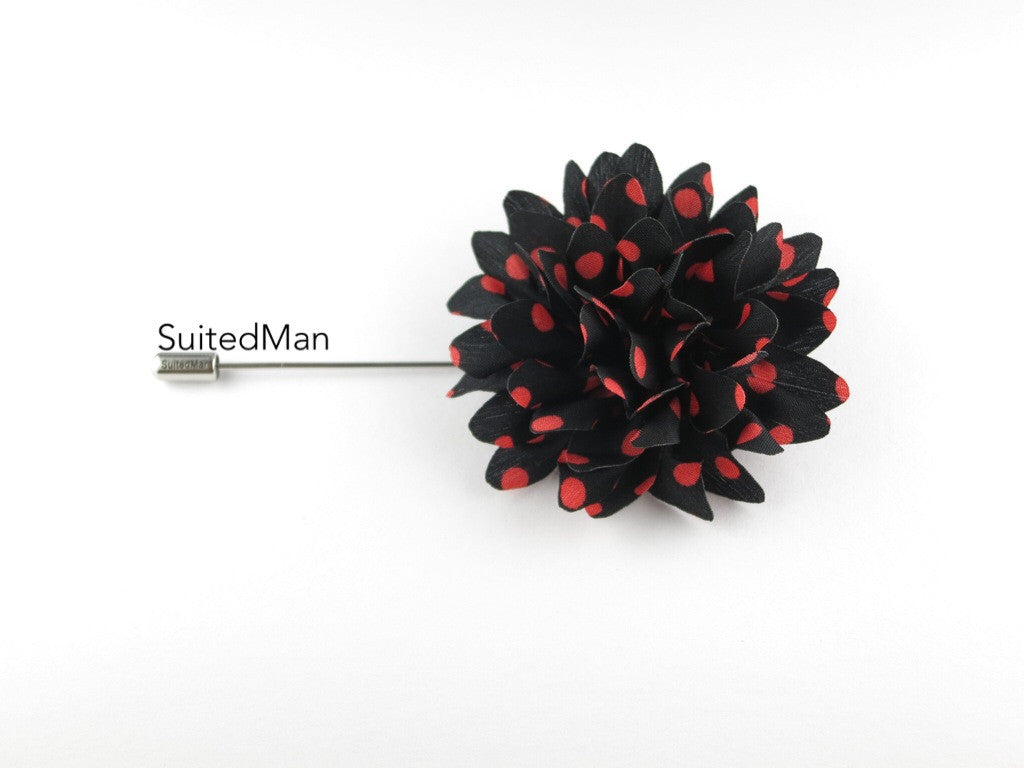 Lapel Flower, Polka Dots, Black/Red - SuitedMan