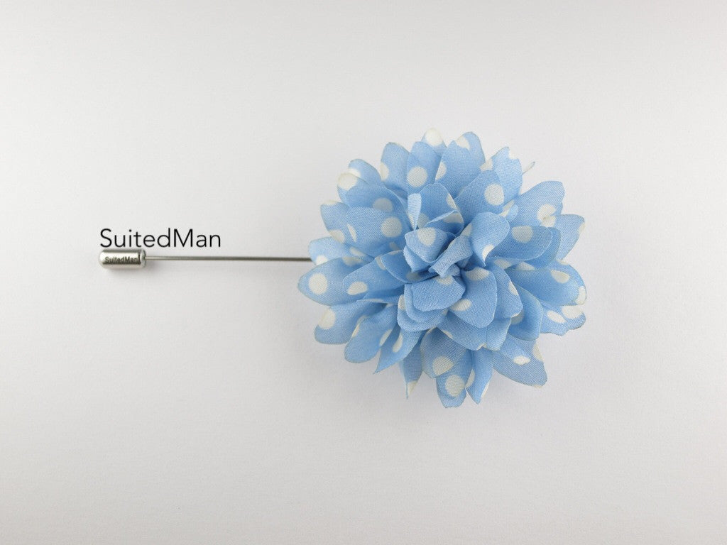 Lapel Flower, Polka Dots, Sky/White - SuitedMan