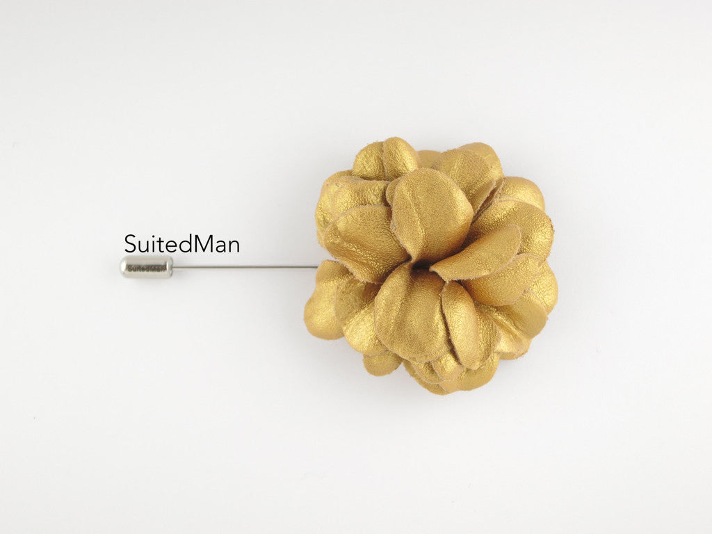 Lapel Flower, Leather, Gold - SuitedMan