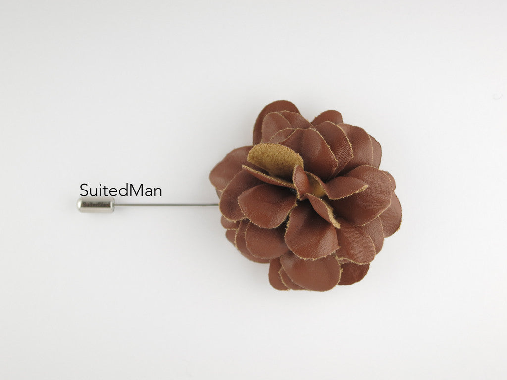 Lapel Flower, Leather, Brown - SuitedMan