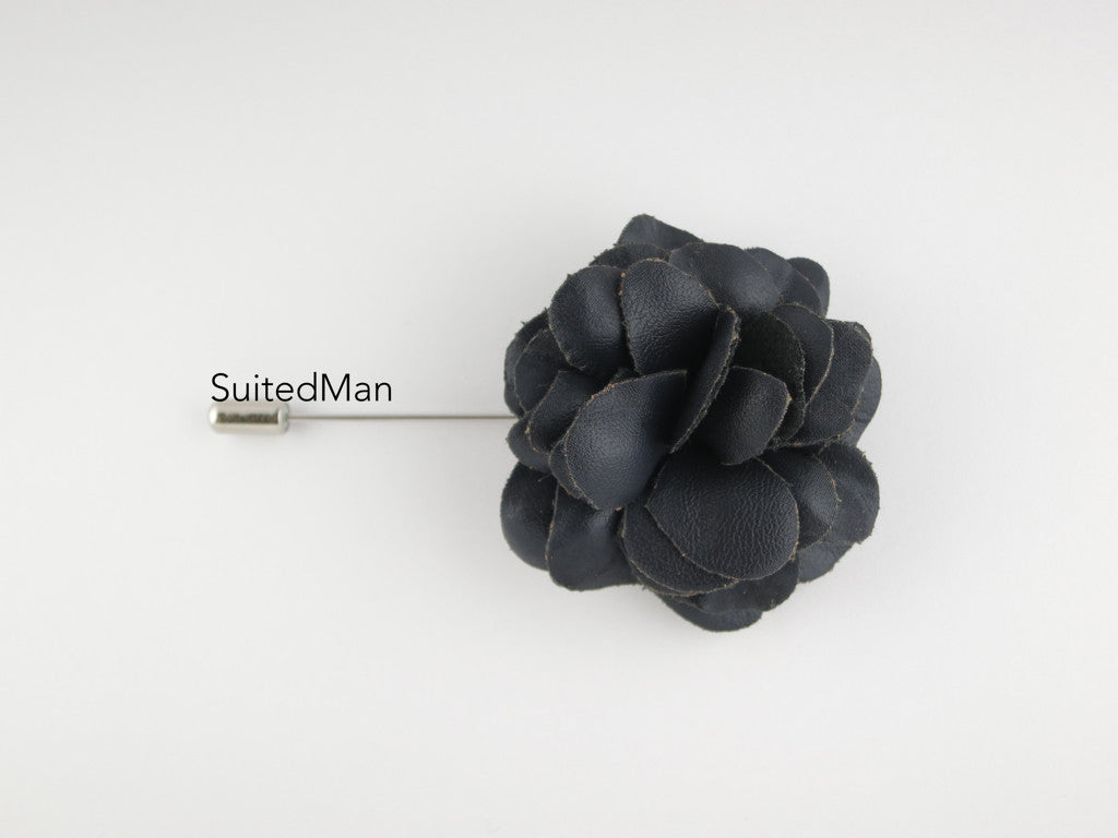 Lapel Flower, Leather, Charcoal - SuitedMan