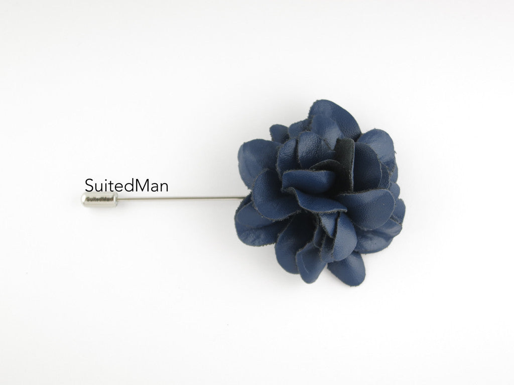 Lapel Flower, Leather, Navy - SuitedMan