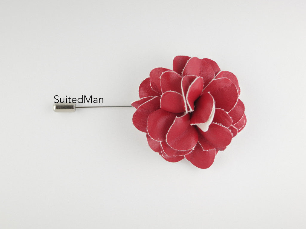 Lapel Flower, Leather, Red - SuitedMan