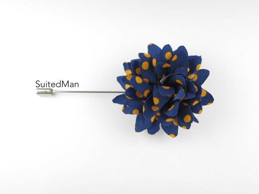 Lapel Flower, Polka Dots, Navy/Orange - SuitedMan