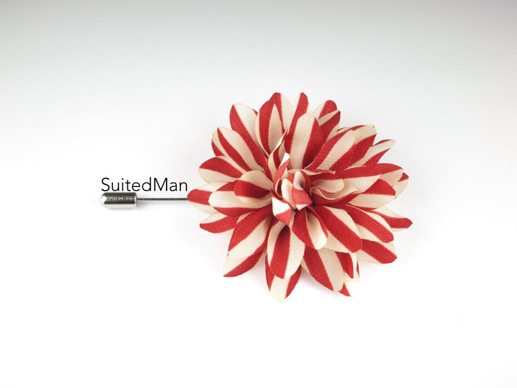 Lapel Flower, Stripes, Red/Cream - SuitedMan