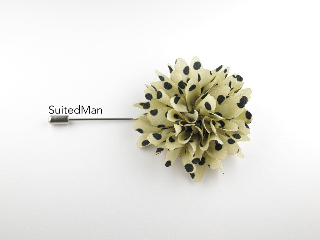 Lapel Flower, Polka Dots, Sand/Black - SuitedMan