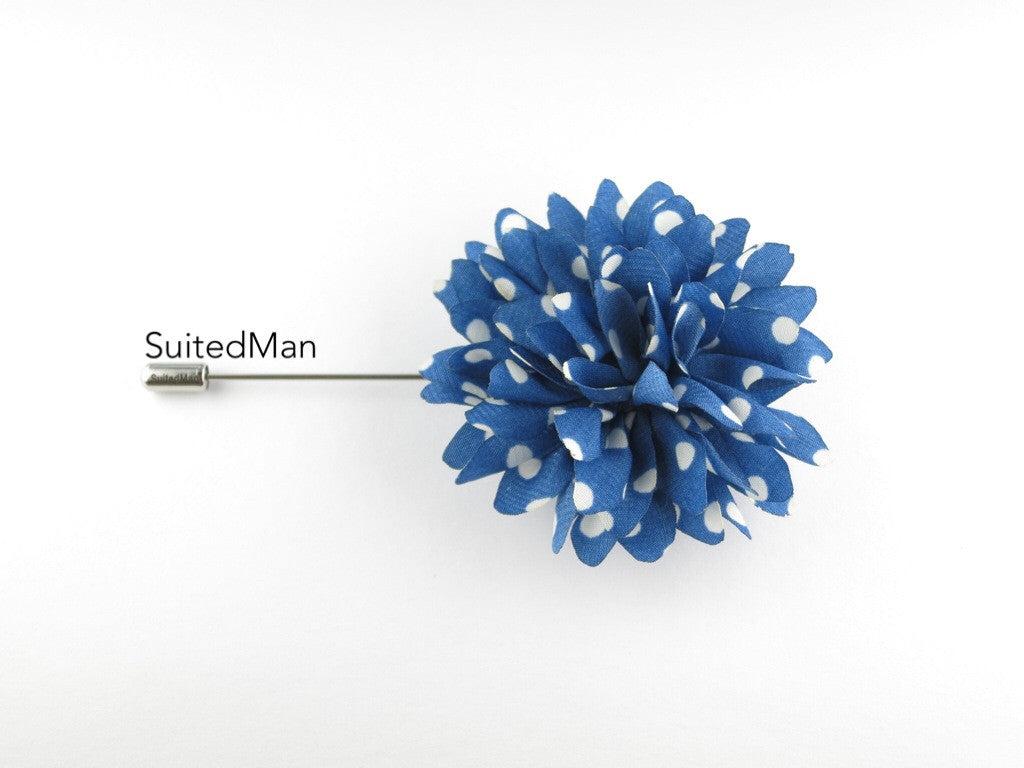 Lapel Flower, Polka Dots, Blue/White - SuitedMan