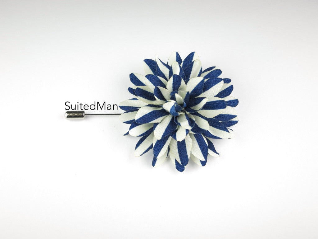 Lapel Flower, Stripes, Blue/White - SuitedMan
