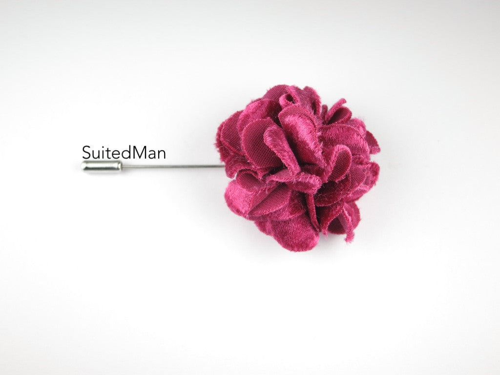 Lapel Flower, Velvet, Berry - SuitedMan