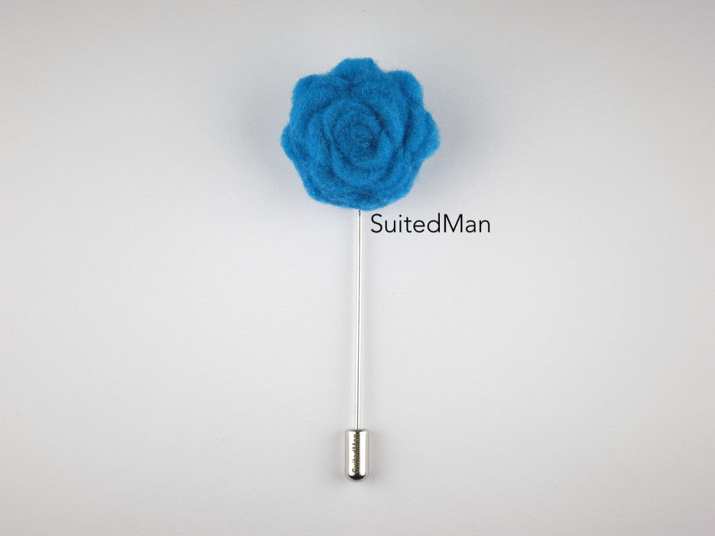 Pin Lapel Flower, Felt, Rosette, Aqua Blue - SuitedMan