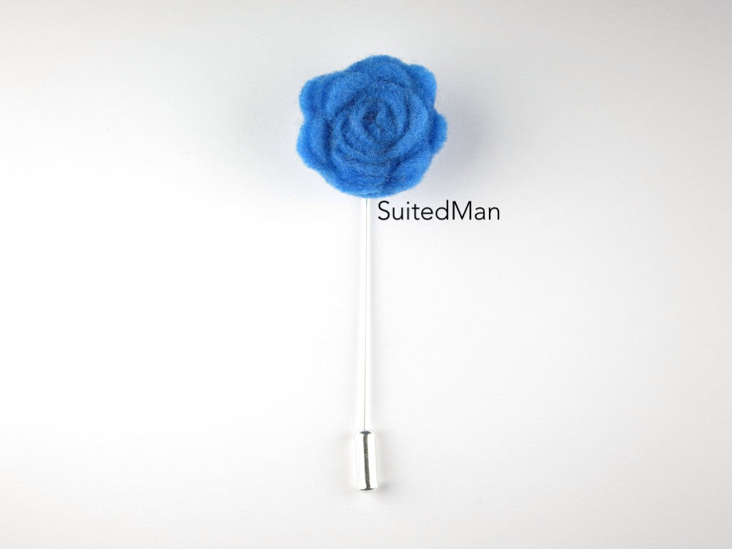 Pin Lapel Flower, Felt, Rosette, Blue - SuitedMan