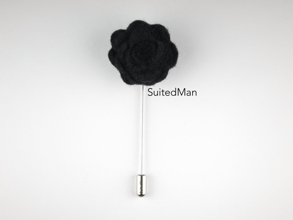 Pin Lapel Flower, Felt, Rosette, Black - SuitedMan