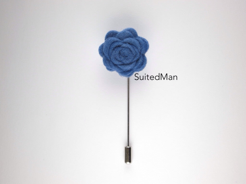 Pin Lapel Flower, Felt, Rosette, Cornflower Blue - SuitedMan
