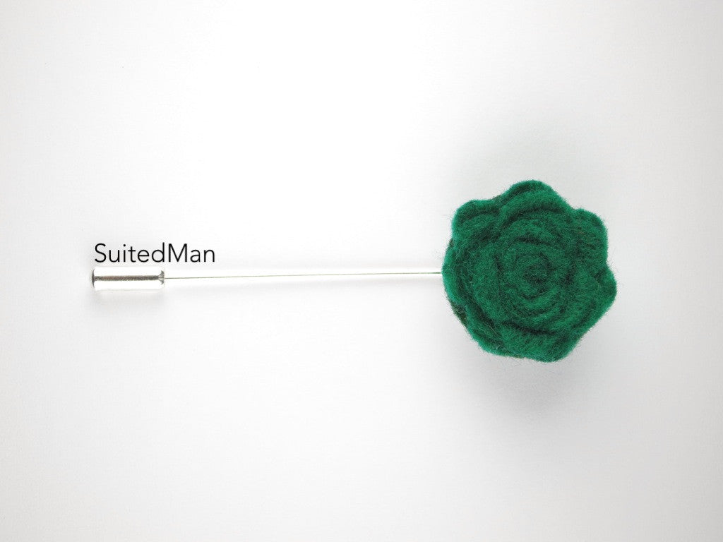 Pin Lapel Flower, Felt, Rosette, Hunter Green - SuitedMan
