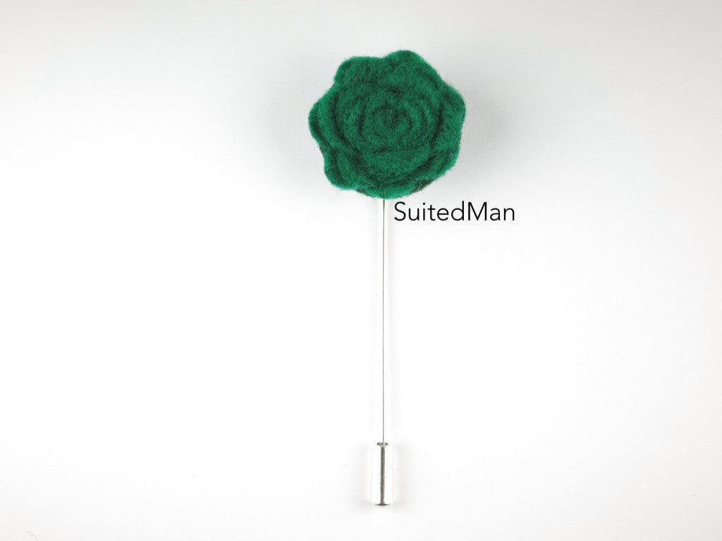Pin Lapel Flower, Felt, Rosette, Hunter Green - SuitedMan