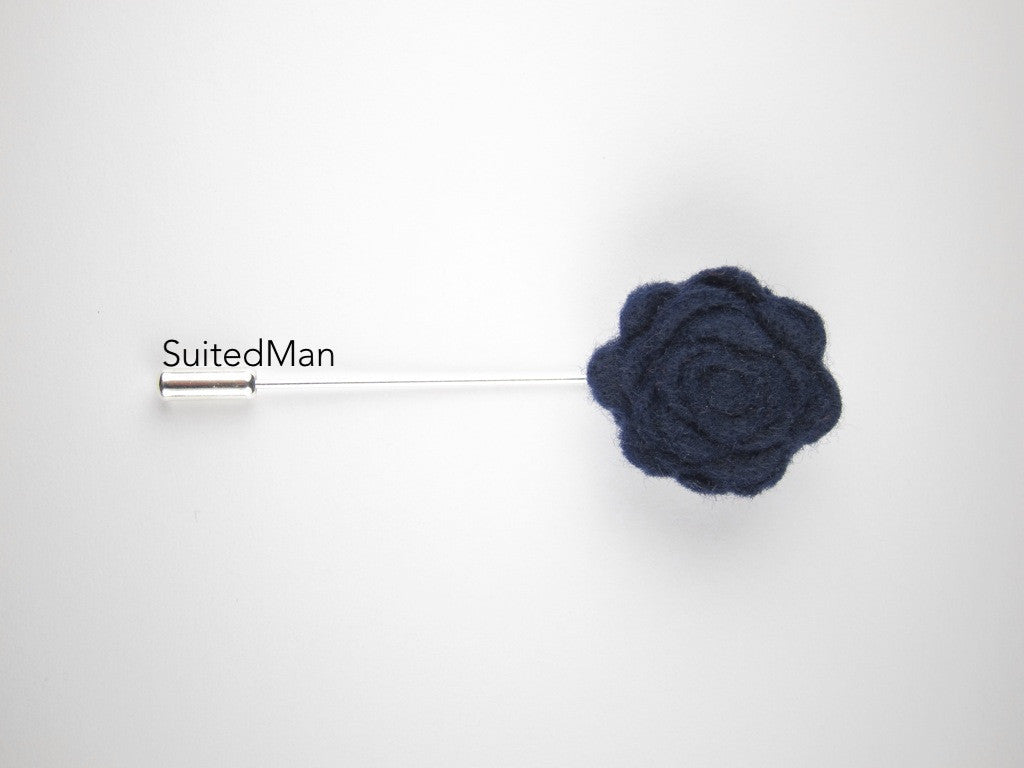 Pin Lapel Flower, Felt, Rosette, Midnight Blue - SuitedMan