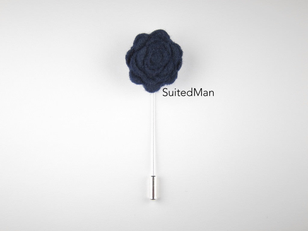 Pin Lapel Flower, Felt, Rosette, Midnight Blue - SuitedMan