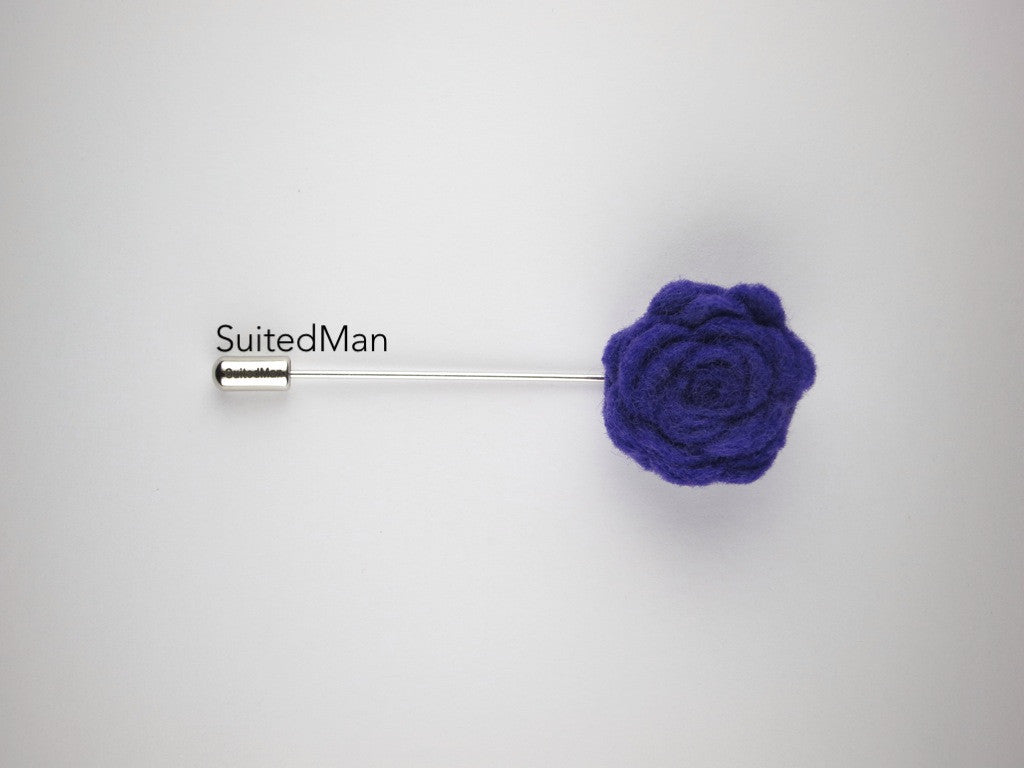 Pin Lapel Flower, Felt, Rosette, Purple - SuitedMan