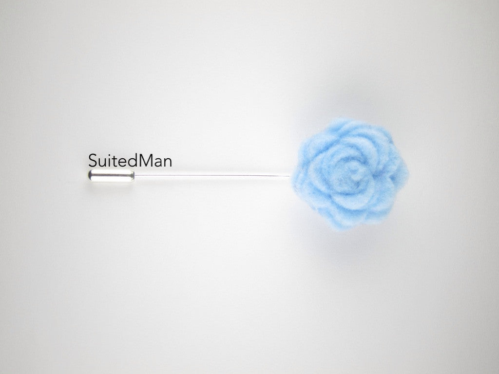 Pin Lapel Flower, Felt, Rosette, Baby Blue - SuitedMan