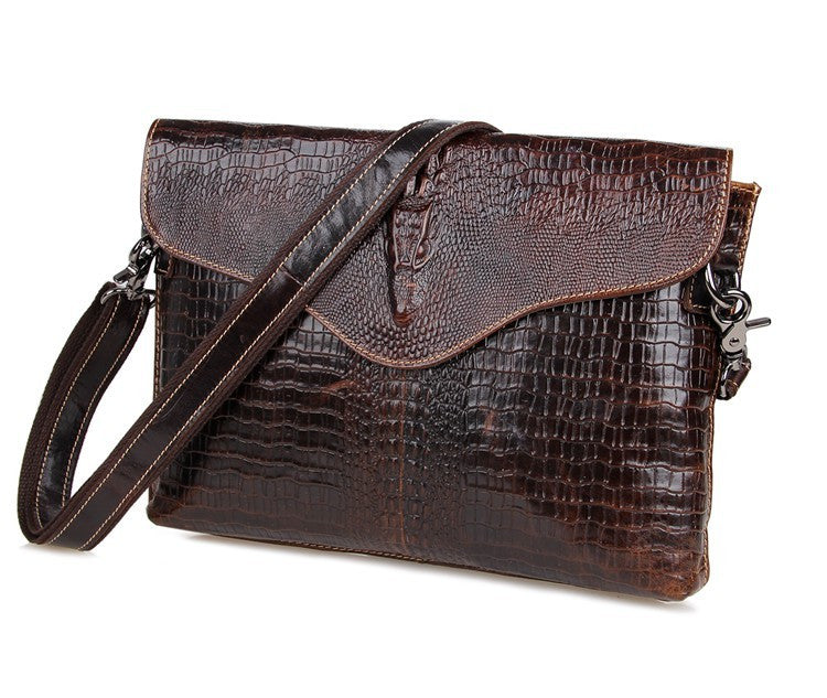 SuitedMan Crocodile Embossed Leather Messenger Bag