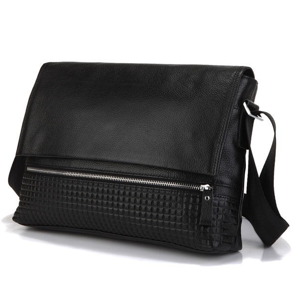 SuitedMan Messenger Bag, Detailed Black Leather - SuitedMan
