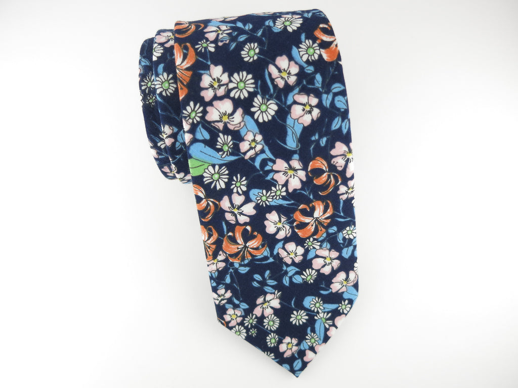 Floral Tie, Navy/Autumn Floral - SuitedMan