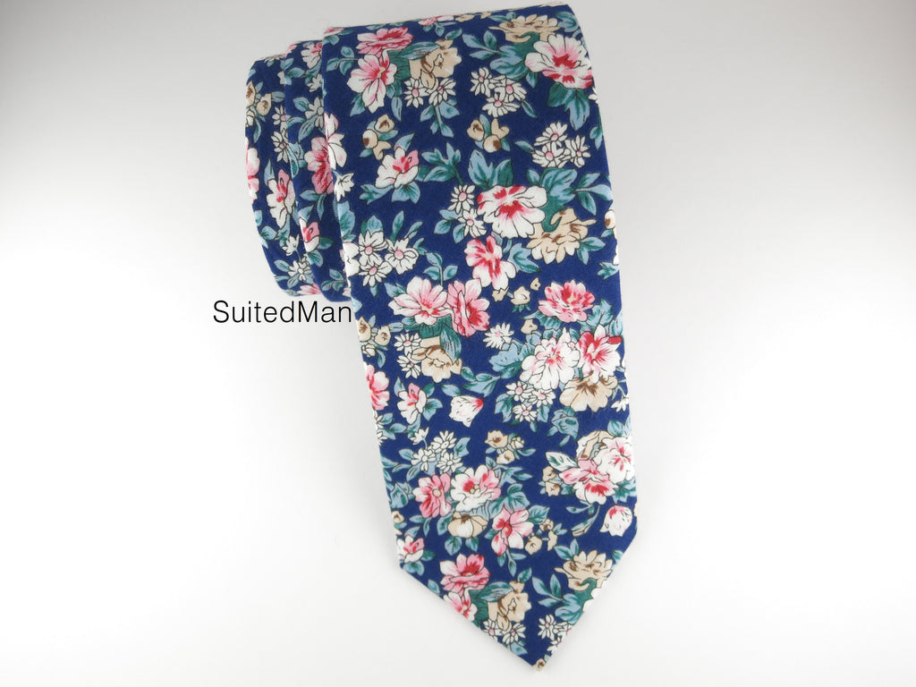 Floral Tie, Navy/Pink Petite Rose - SuitedMan