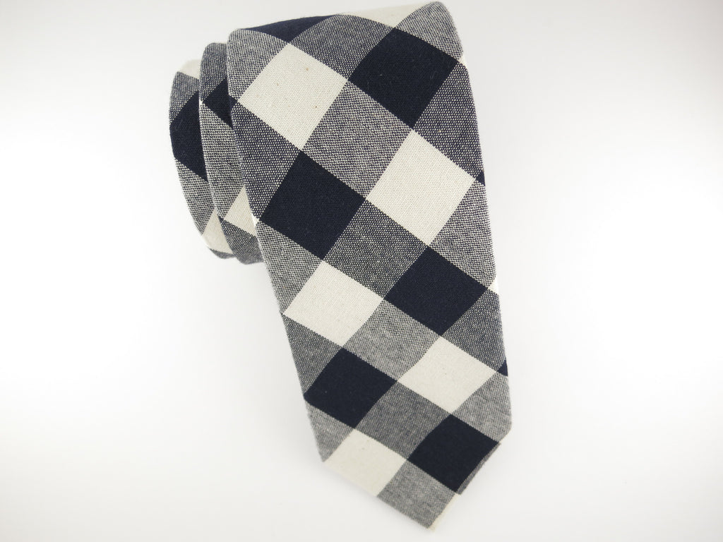 Tie, Gingham, Navy/Sand - SuitedMan